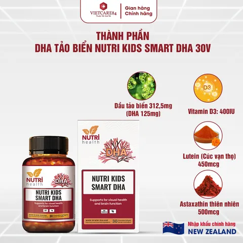Viên DHA Tảo Biển Nutri Kids Smart DHA (30 Viên) - Bổ Sung Đầu Óc, Hỗ Trợ Phát Triển Thị Lực Cho Trẻ Nhỏ, Không Tanh, Thuần Chay