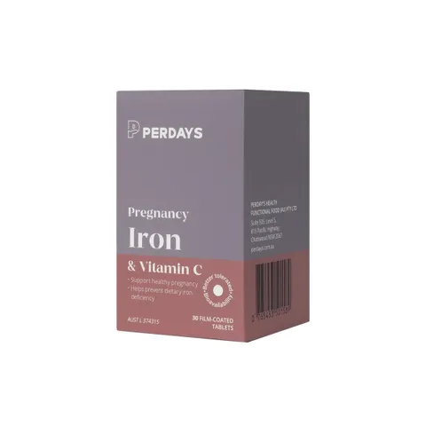 Viên Uống Sắt Hữu Cơ PERDAYS Cho Mẹ Bầu - Bổ Sung 24mg Sắt & 125mg Vitamin C - Lọ 30 Viên Giúp Ngăn Ngừa Thiếu Máu, Tăng Cường Miễn Dịch