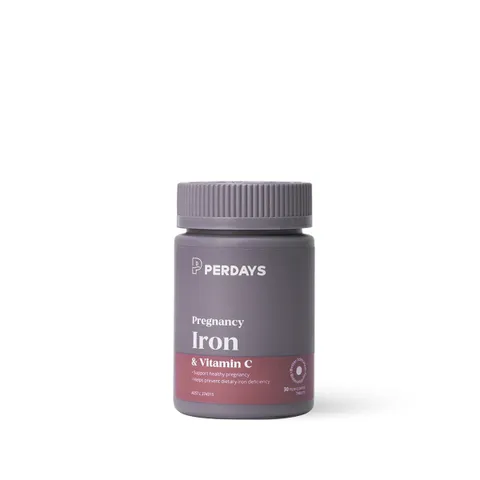 Viên Uống Sắt Hữu Cơ PERDAYS Cho Mẹ Bầu - Bổ Sung 24mg Sắt & 125mg Vitamin C - Lọ 30 Viên Giúp Ngăn Ngừa Thiếu Máu, Tăng Cường Miễn Dịch