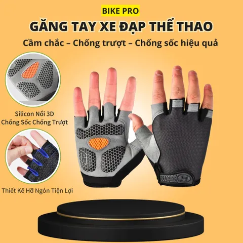 Găng Tay Hở Ngón Thể Thao Đạp Xe - Chống Sốc, Thiết Kế Ôm Tay, Phù Hợp Tập Gym và Thể Dục Ngoài Trời, Chống Trượt, Vải Thoáng Khí