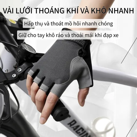 Găng Tay Hở Ngón Thể Thao Đạp Xe - Chống Sốc, Thiết Kế Ôm Tay, Phù Hợp Tập Gym và Thể Dục Ngoài Trời, Chống Trượt, Vải Thoáng Khí