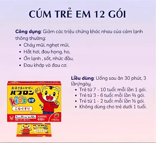 Bột giảm cảm cúm Taisho Pabron Kids cho bé 1-10 tuổi - Hỗ trợ giảm sốt, ho, sổ mũi - 12 gói hương trái cây dễ uống