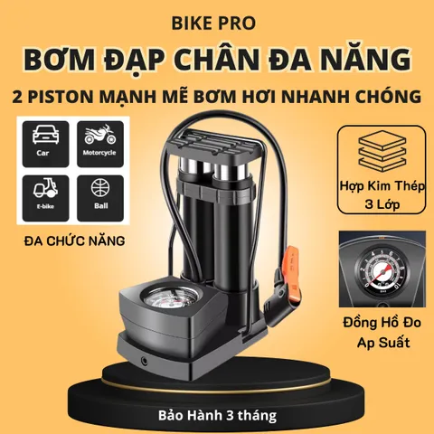 Bơm Đạp Chân Mini Đa Năng 160 PSI - Bơm Hơi Xe Đạp, Xe Máy, Bóng, Phao Bơi Có Đồng Hồ Đo Áp Suất - Phụ Kiện Thể Thao Tiện Lợi