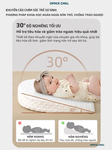 Gối Chống Trào Ngược Cho Bé OFFICE CHILL - Đệm Nâng Đỡ 30 Độ Tối Ưu Hóa Tiêu Hóa cho Trẻ Sơ Sinh, Giảm Nôn Trớ, Ngủ Ngon hơn