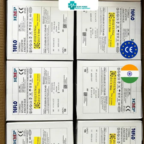 Kim Luồn Tĩnh Mạch 24G Teflo Nhập Khẩu Ấn Độ - Hộp 100 Cây, Dùng Để Truyền Dịch & Lấy Máu An Toàn, Giảm Đau Cho Bệnh Nhân