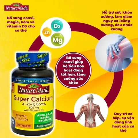 Nature Made Super Canxi 600mg + Vitamin D3 120 viên