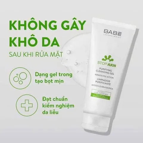 Sữa rửa mặt gel BABE 200ml - Chăm sóc da dầu mụn hiệu quả từ Tây Ban Nha, làm sạch sâu, kiểm soát dầu và ngăn ngừa mụn.