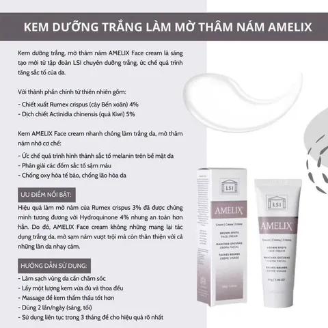 Kem Dưỡng Trắng Da Amelix LSI 40g - Mờ Nám & Tàn Nhang, Giúp Da Sáng Mịn, Chống Lão Hóa, Dưỡng Ẩm Căng Mướt