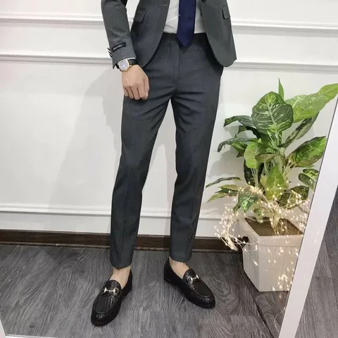 Quần Tây Nam Kiểu Hàn Quốc Dáng Ôm Xám Tiêu - Chất Vải Cotton Không Nhăn, Thời Trang Nam Công Sở, Tiệc, Du Lịch
