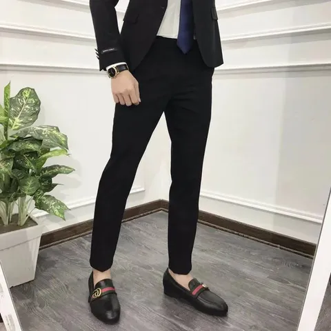 Quần Tây Nam Dáng Ôm Hàn Quốc Đen - Chất Vải Tuyết Mưa, Không Nhăn, Thời Trang Sang Trọng, Kết Hợp Đa Dạng