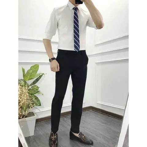 Quần Tây Nam Dáng Ôm Hàn Quốc Đen - Chất Vải Tuyết Mưa, Không Nhăn, Thời Trang Sang Trọng, Kết Hợp Đa Dạng