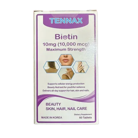 Viên Uống Biotin Tennax 10mg - Hỗ Trợ Đẹp Da, Tóc và Móng, Giải Quyết Rụng Tóc - Hộp 60 Viên Mỹ Quốc tế