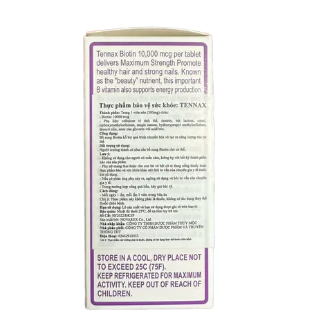 Viên Uống Biotin Tennax 10mg - Hỗ Trợ Đẹp Da, Tóc và Móng, Giải Quyết Rụng Tóc - Hộp 60 Viên Mỹ Quốc tế