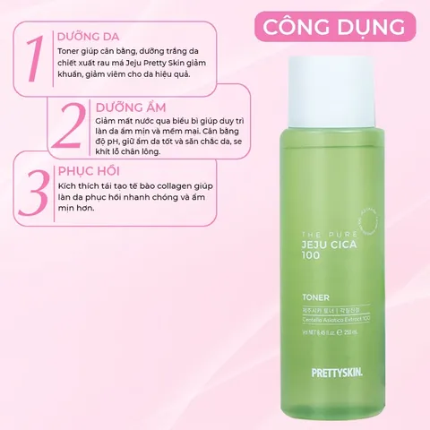 Nước hoa hồng rau má PrettySkin The Pure Jeju Cica 250ml - Cấp ẩm và làm sạch cho làn da nhạy cảm, xuất xứ Hàn Quốc