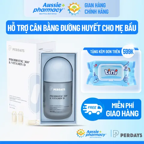 Men Vi Sinh PERDAYS Probiotic 360 & Vitamin D - Hỗ Trợ Hệ Tiêu Hóa và Tăng Cường Miễn Dịch Cho Mẹ Bầu, 30 Viên