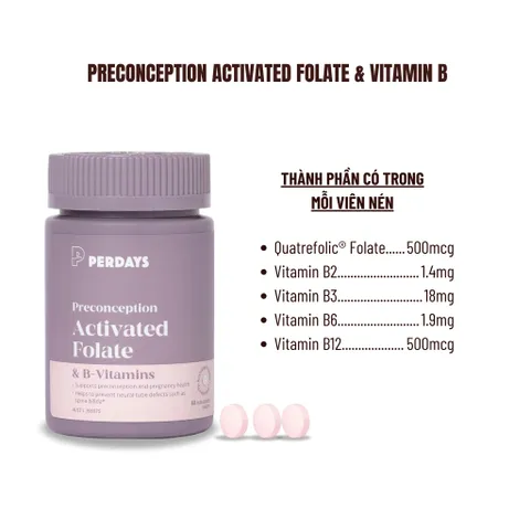 Viên Uống PERDAYS Bổ Sung Axit Folic & Vitamin B - Hỗ Trợ Thai Kỳ, Ngăn Ngừa Dị Tật Thai Nhi, 60 Viên