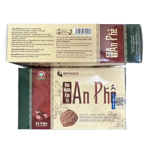 Viên Ngậm Kha Tử An Phế - Giảm Ho, Đờm, Đau Họng, Khản Tiếng, Hỗ Trợ Viêm Họng, Viêm Phế Quản - Hộp 24 Viên Cho Trẻ Em và Người Lớn