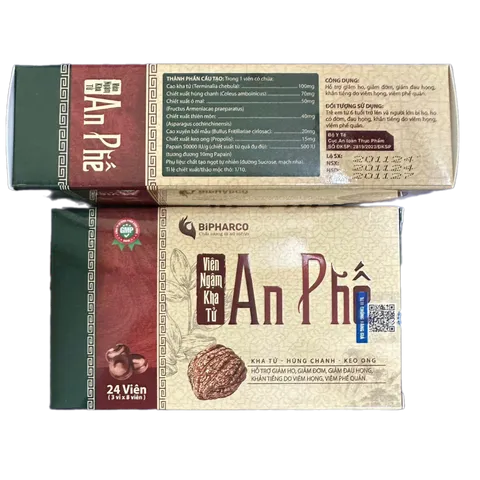 Viên Ngậm Kha Tử An Phế - Giảm Ho, Đờm, Đau Họng, Khản Tiếng, Hỗ Trợ Viêm Họng, Viêm Phế Quản - Hộp 24 Viên Cho Trẻ Em và Người Lớn