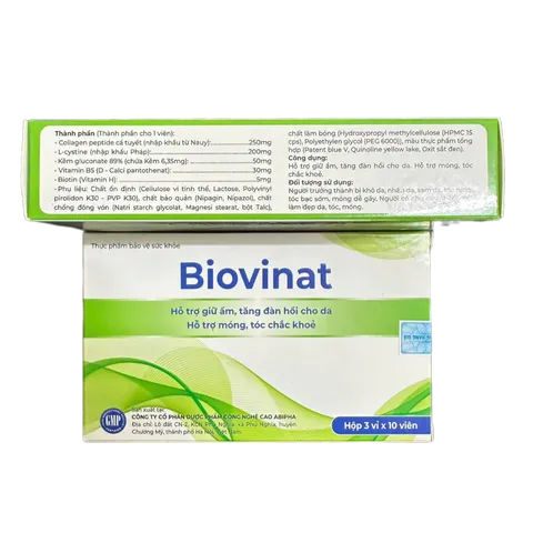 Viên Uống Biovinat Làm Đẹp Da - Hỗ Trợ Giữ Ẩm, Tăng Đàn Hồi Da, Chắc Khỏe Móng Tóc - Hộp 30 Viên Collagen và Vitamin B5