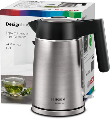 Ấm Siêu Tốc Inox Bosch TWK5P480 - Dung Tích 1,7L, Công Suất 2400W, Tắt Tự Động An Toàn, Thiết Kế Tiện Dụng, Rót Nước Dễ Dàng