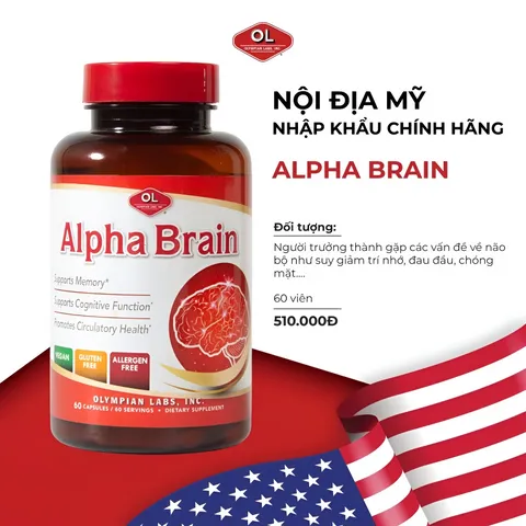 Viên uống Alpha Brain Olympian Labs - Hỗ trợ trí nhớ, tuần hoàn máu và giảm căng thẳng cho người lớn, 60 viên