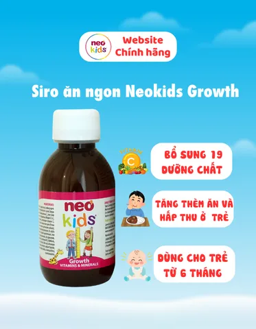 Siro Ăn Ngon Neo Kids Growth 150ml - Vitamin tăng hấp thu, hỗ trợ tăng trưởng và sức khỏe trẻ nhỏ