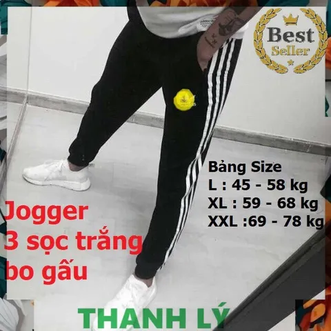 Quần Jogger Thể Thao Nỉ Trắng 3 Sọc Unisex - Quần Dài Phong Cách Năng Động Cho Nam Nữ (40-86kg)