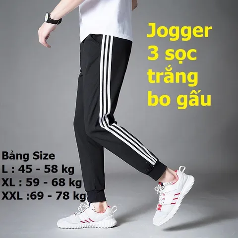 Quần Jogger Thể Thao Nỉ Trắng 3 Sọc Unisex - Quần Dài Phong Cách Năng Động Cho Nam Nữ (40-86kg)