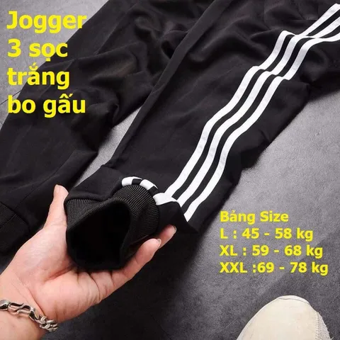 Quần Jogger Thể Thao Nỉ Trắng 3 Sọc Unisex - Quần Dài Phong Cách Năng Động Cho Nam Nữ (40-86kg)