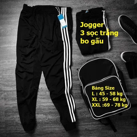 Quần Jogger Thể Thao Nỉ Trắng 3 Sọc Unisex - Quần Dài Phong Cách Năng Động Cho Nam Nữ (40-86kg)