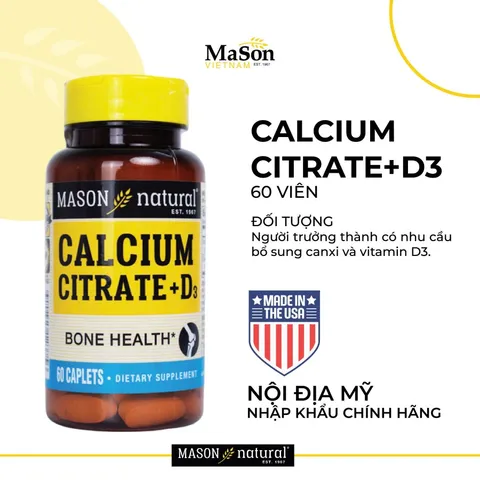 Mason Natural Calcium Citrate + D3 - Bổ sung canxi hữu cơ cho cơ thể  223296