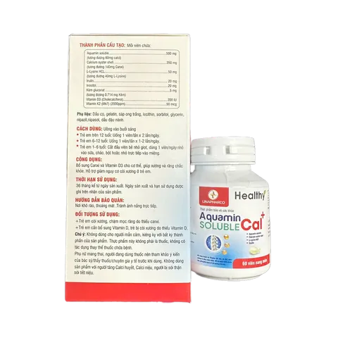 Viên Uống Aquamin Soluble Cal+ Bổ Sung Canxi và Vitamin D3 - Giúp Xương Răng Chắc Khỏe, Phát Triển Chiều Cao - 60 Viên Nang Mềm