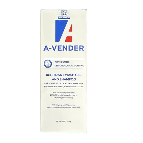 Dầu Tắm Gội Dưỡng Ẩm Da A-Vender - Gel Tắm & Gội Chống Khô Da, Không Chứa Xà Phòng, An Toàn Cho Cả Gia Đình - 180ml