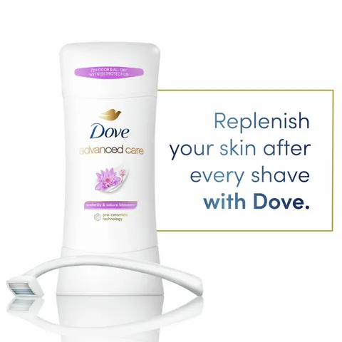 Lăn khử mùi nữ Dove Advance Waterlily & Sakura Blossom Hương Hoa Anh Đào Và Waterlily dạng sáp dưỡng ẩm không ố vàng