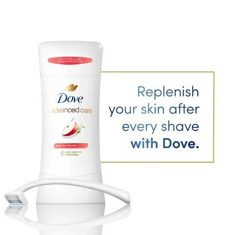 Lăn khử mùi nữ Dove Advance Apple & White Tea Hương Táo Dạng Sáp Dưỡng Ẩm Không Ố Vàng
