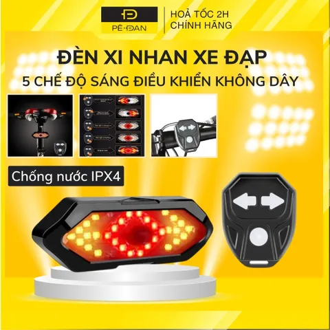Đèn Xi Nhan Xe Đạp PÊ ĐAN LED Siêu Sáng Điều Khiển Không Dây Chống Nước IPX4 - Sạc USB Tiện Lợi Cho Người Đạp Xe