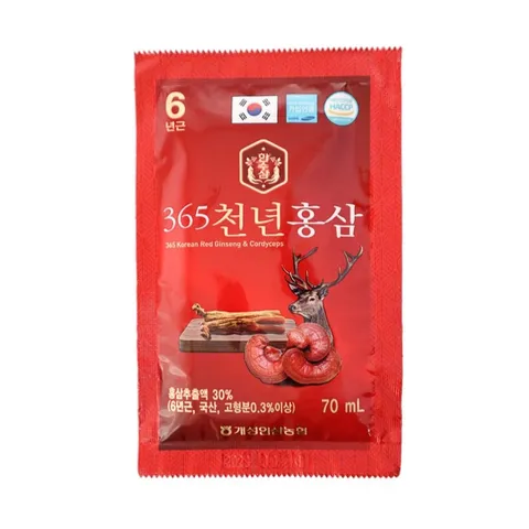Nước Hồng Sâm Nhung Hươu 365 Hàn Quốc - Hộp 20 Gói 70ml, Tăng Cường Sức Đề Kháng, Lành Tính, Làm Đẹp Da