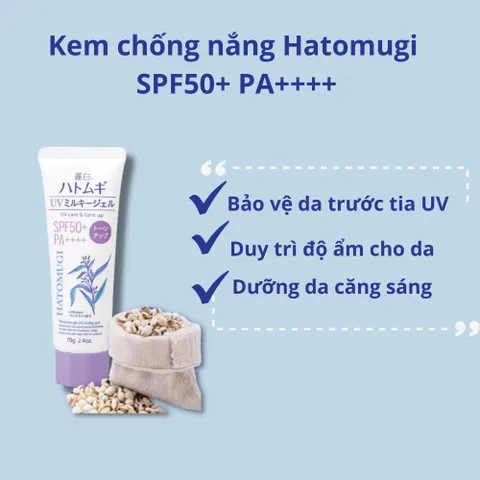 Kem Chống Nắng Nâng Tông Da Hatomugi Nhập Khẩu Nhật Bản - Bảo Vệ Tốt, Giúp Da Tươi Sáng, Hỗ Trợ Chăm Sóc Da Tự Nhiên