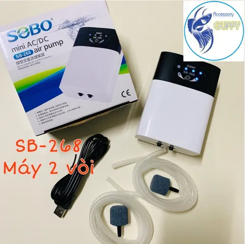 Máy Sủi Oxy Tích Điện SOBO 168 1 Vòi và SOBO 268 2 Vòi - Tăng Cường Oxy Cho Bể Cá, Thoáng Khí Nước, Phù Hợp Với Thủy Sinh