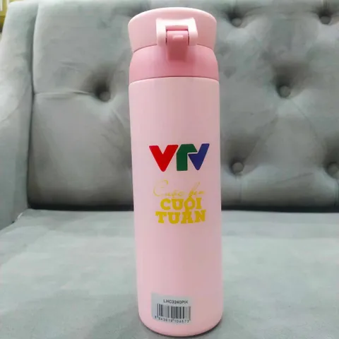 Bình Giữ Nhiệt LocknLock Wannabe One Touch 450ml Logo VTV Màu Hồng - Nắp Bật Tiện Lợi, Giữ Nhiệt Tối Ưu cho Đồ Uống Trên Mọi Nẻo Đường