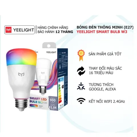 Bóng Đèn LED Thông Minh Xiaomi Yeelight W3 E26/E27 - Điều Khiển Qua App, Đèn RGB 16 Triệu Màu, Thích Hợp Phòng Ngủ và Không Gian Thư Giãn