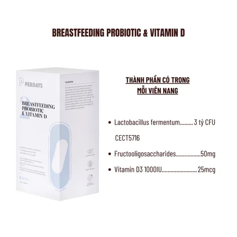 Viên Uống PERDAYS Breastfeeding Probiotic & Vitamin D - Hỗ Trợ Tiêu Hóa và Miễn Dịch Cho Mẹ Bầu và Sau Sinh