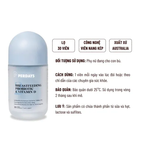 Viên Uống PERDAYS Breastfeeding Probiotic & Vitamin D - Hỗ Trợ Tiêu Hóa và Miễn Dịch Cho Mẹ Bầu và Sau Sinh