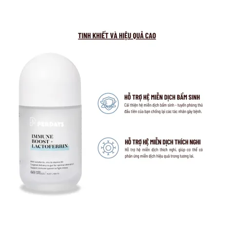 Viên Uống PERDAYS Immune Boost & Lactoferrin - Tăng Cường Đề Kháng Cho Mẹ Bầu, Hỗ Trợ Hệ Miễn Dịch - Lọ 60 Viên