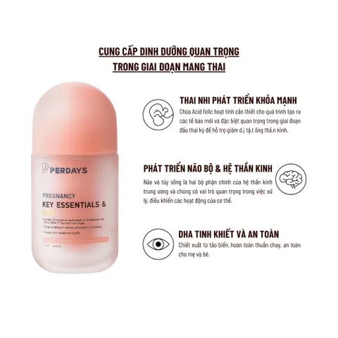 Vitamin Tổng Hợp Cho Mẹ Bầu PERDAYS - Bổ Sung DHA, Axit Folic và 12 Vitamin Thiết Yếu Hỗ Trợ Thai Nhi Khỏe Mạnh