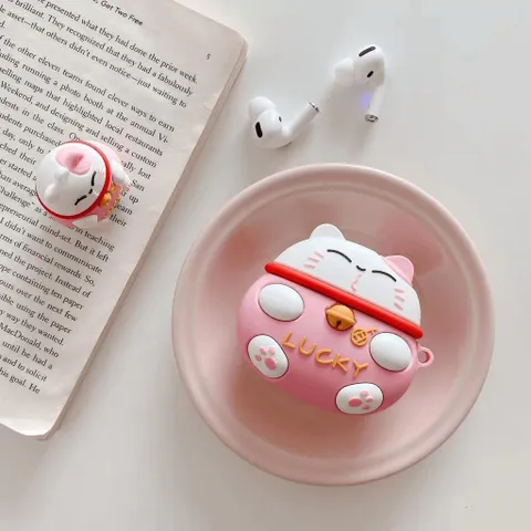 Vỏ Bọc Silicon Mềm cho AirPods 1 2 - Thiết Kế Mèo May Mắn Lucky Độc Đáo, Phù Hợp với Hộp Sạc Tai Nghe Dễ Thương