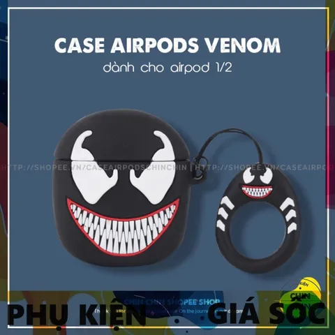 Vỏ Bọc Silicon Dẻo Airpods 1 2 Venom - Phụ Kiện Siêu Cute Cho Hộp Sạc Tai Nghe Không Dây