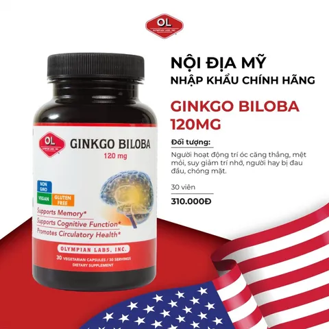 Viên uống Ginkgo Biloba 120mg Olympian Labs Mỹ - Hỗ trợ bổ não và tuần hoàn máu não, cải thiện trí nhớ hiệu quả