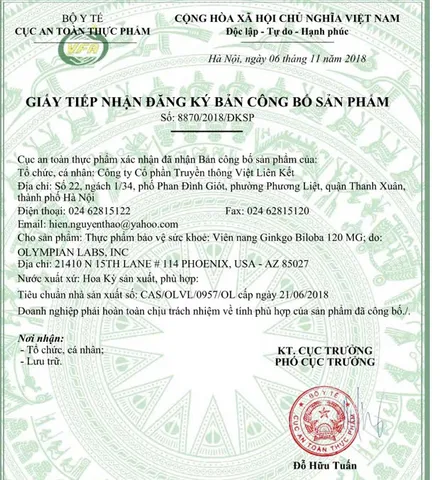 Viên uống Ginkgo Biloba 120mg Olympian Labs Mỹ - Hỗ trợ bổ não và tuần hoàn máu não, cải thiện trí nhớ hiệu quả