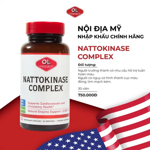 Nattokinase Complex Olympian Labs - Hỗ trợ tuần hoàn máu và sức khỏe tim mạch - Giảm nguy cơ cục máu đông, 30 viên